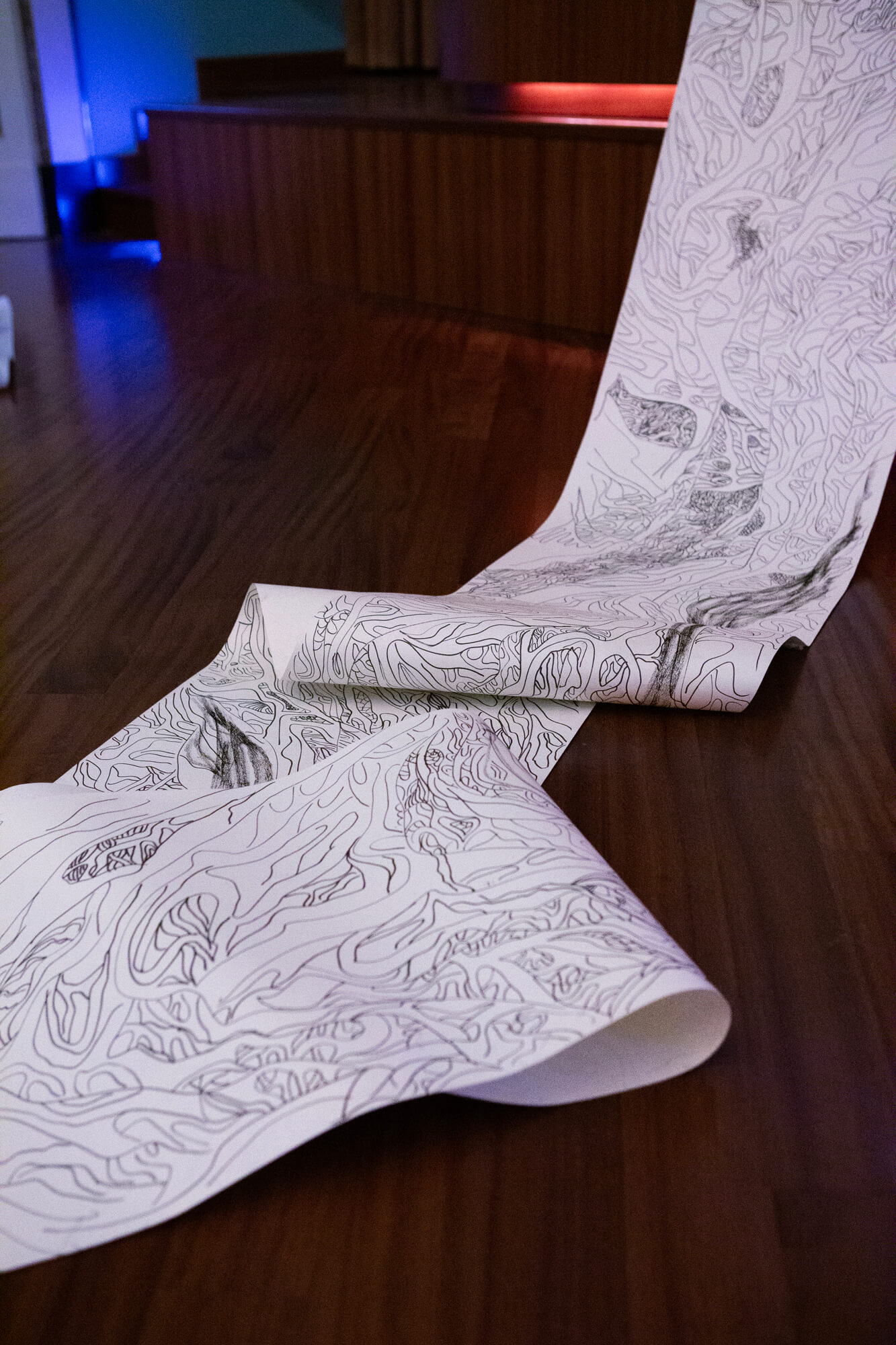 Field of Memory. Installation View. 2026. Featuring a short film ò 12 minutes, color, 4K, and 2 long soil drawings. Palazzo De' Mayo, Chieti, Italy. @ Hiền Hoàng.