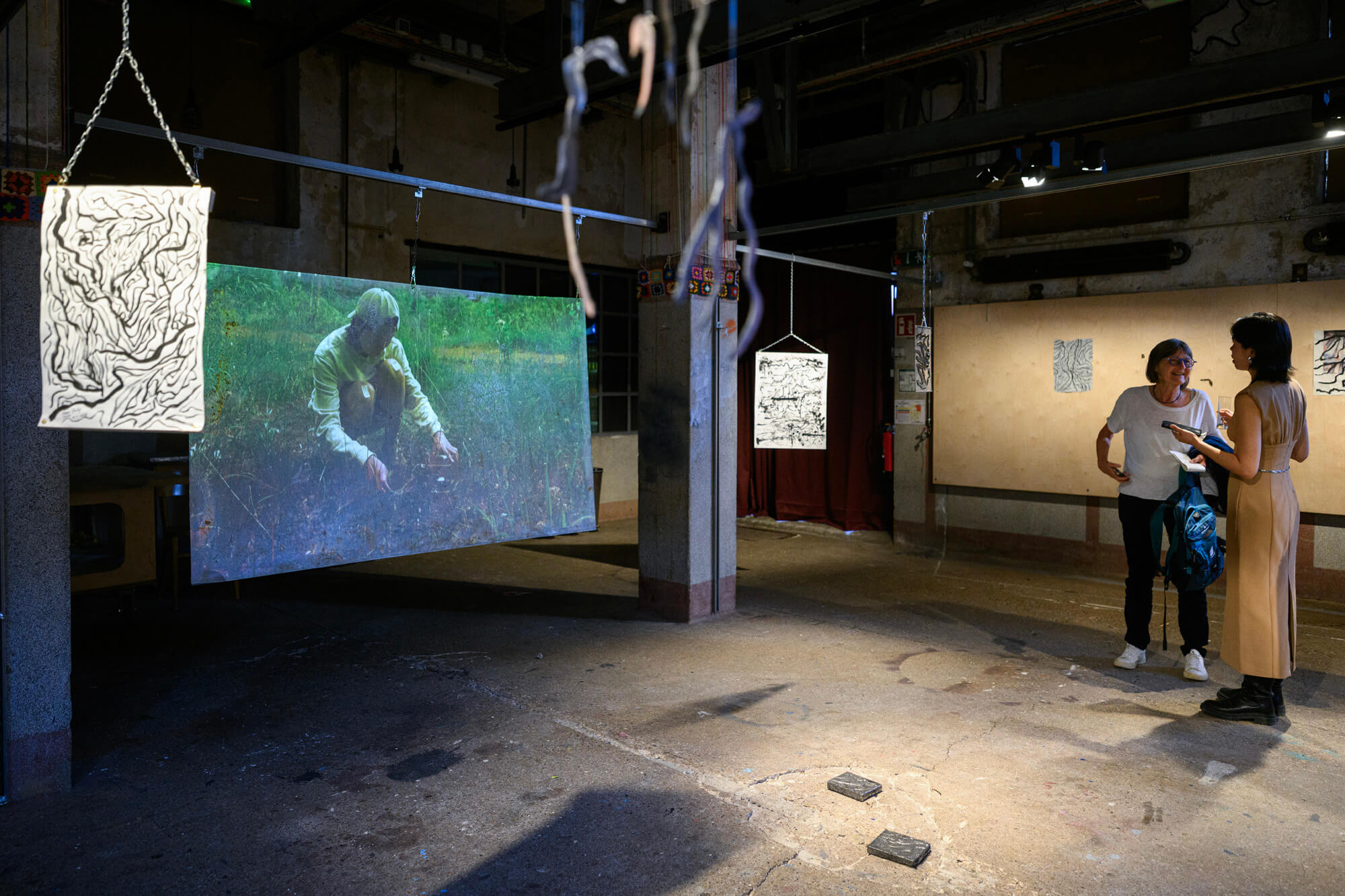 Exhibition view from the residency research on extracted landscape in Esch-sur-Alzette (2026), soil mapping, iron casting, sound sonified from soil data, video, photo taken by Gilles Kayser.